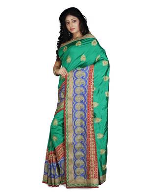 Green Embroidered Raw Silk Saree With Blouse 2