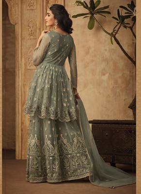 Light-green embroidered net salwar 1