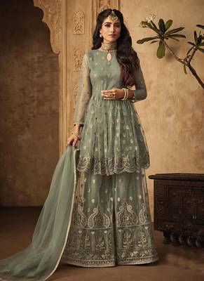 Light-green embroidered net salwar 2