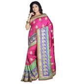 Magenta Embroidered Raw Silk Saree With Blouse