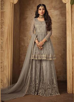 Grey embroidered net salwar 2