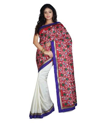 Red Embroidered Raw Silk Saree With Blouse 1