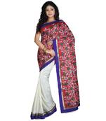 Red Embroidered Raw Silk Saree With Blouse