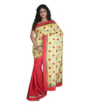 Gold Embroidered Raw Silk Saree With Blouse 1