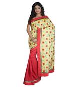 Gold Embroidered Raw Silk Saree With Blouse