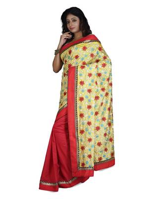 Gold Embroidered Raw Silk Saree With Blouse 2