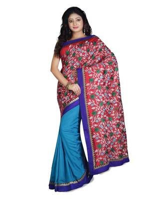 Red Embroidered Raw Silk Saree With Blouse 1
