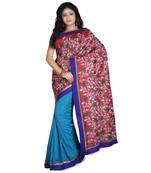 Red Embroidered Raw Silk Saree With Blouse