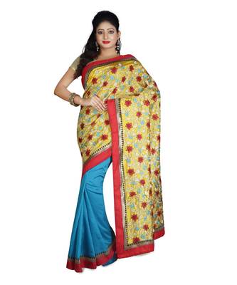 Gold Embroidered Raw Silk Saree With Blouse 1