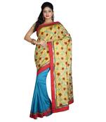 Gold Embroidered Raw Silk Saree With Blouse