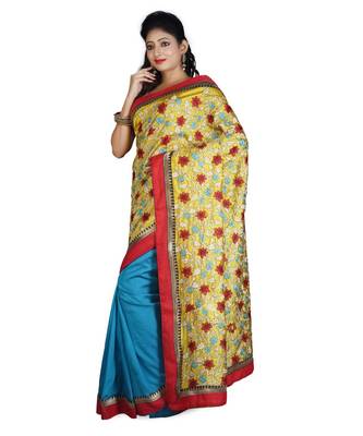 Gold Embroidered Raw Silk Saree With Blouse 2
