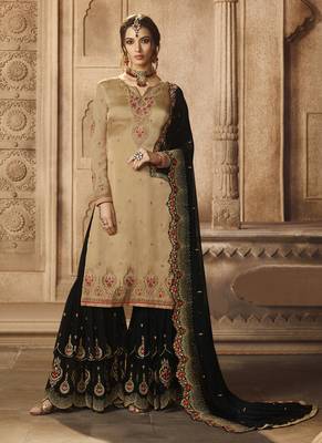 Beige embroidered satin salwar 1