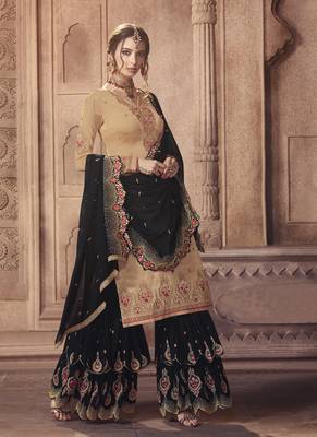 Beige embroidered satin salwar 2