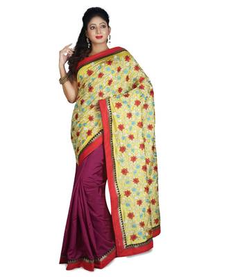 Gold Embroidered Raw Silk Saree With Blouse 1