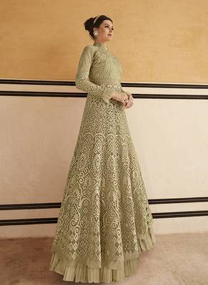 Light-green embroidered net salwar 2