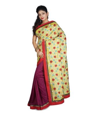Gold Embroidered Raw Silk Saree With Blouse 2