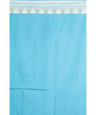 Turquoise Embroidered Raw Silk Saree With Blouse 3