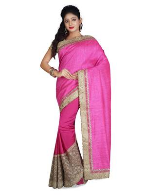Magenta Embroidered Raw Silk Saree With Blouse 1