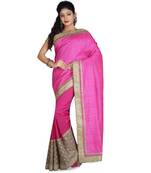 Magenta Embroidered Raw Silk Saree With Blouse