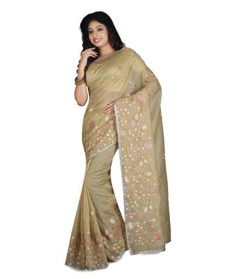 Gold Embroidered Super Net Saree With Blouse 1