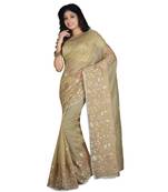 Gold Embroidered Super Net Saree With Blouse