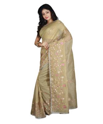 Gold Embroidered Super Net Saree With Blouse 2