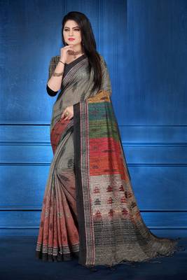 Multicolor printed art silk saree with blouse 1