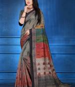 Multicolor printed art silk saree with blouse