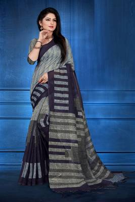 Multicolor printed art silk saree with blouse 1