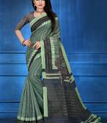 Green printed art silk saree with blouse