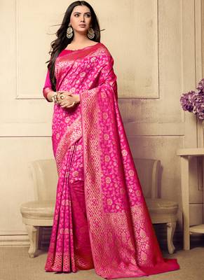 pink woven art silk saree with blouse 1