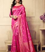 pink woven art silk saree with blouse