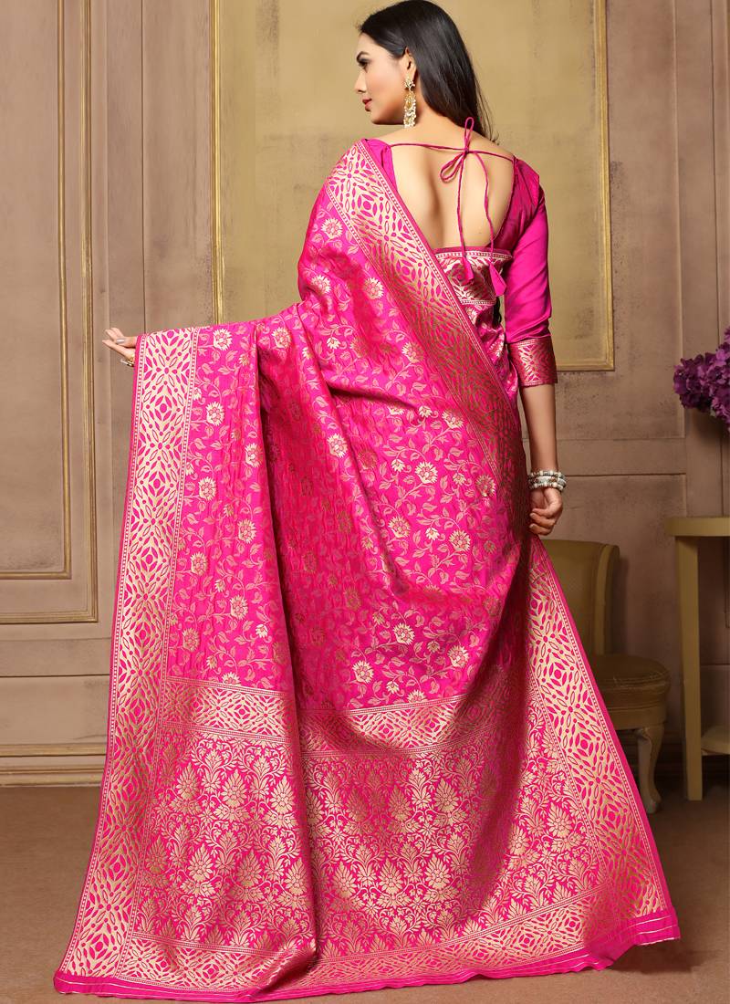 pink woven art silk saree with blouse