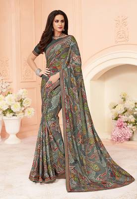 Multicolor printed georgette saree with blouse 1