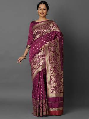 Violet woven cotton silk saree with blouse 1