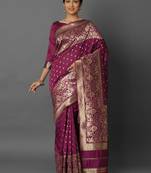 Violet woven cotton silk saree with blouse