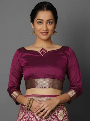 Violet woven cotton silk saree with blouse 2