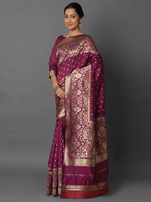 Violet woven cotton silk saree with blouse 3