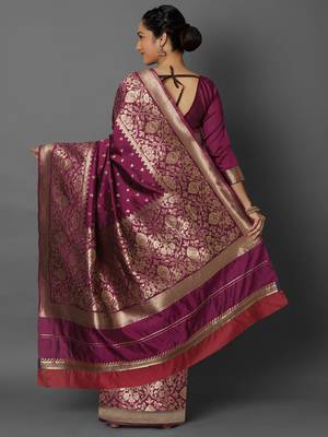 Violet woven cotton silk saree with blouse 4