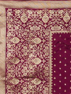 Violet woven cotton silk saree with blouse 5
