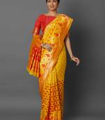 Yellow woven cotton silk saree with blouse