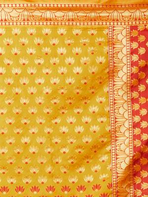 Yellow woven cotton silk saree with blouse 5
