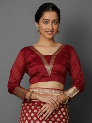 Maroon woven cotton silk saree with blouse 2