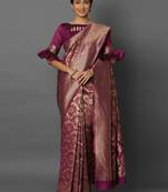 Violet woven cotton silk saree with blouse