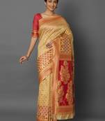 Beige woven cotton silk saree with blouse
