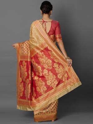 Beige woven cotton silk saree with blouse 4