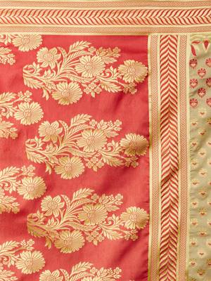 Beige woven cotton silk saree with blouse 5