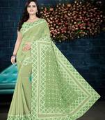 Green Embroidered Georgette Saree With Blouse