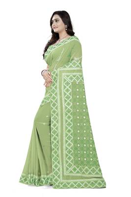Green Embroidered Georgette Saree With Blouse 2