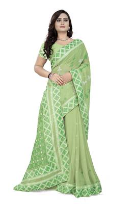 Green Embroidered Georgette Saree With Blouse 3